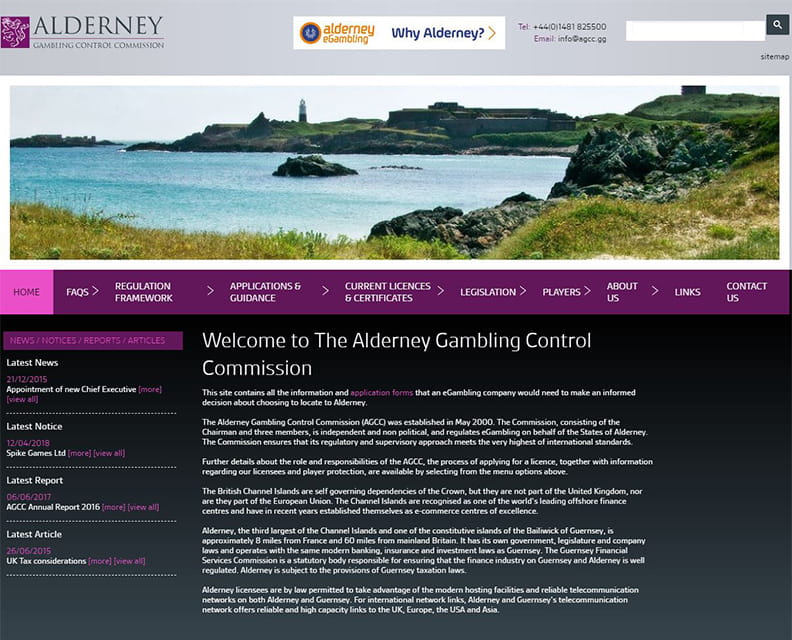 Hjemmeside Alderney Gambling Control Commission AGCC