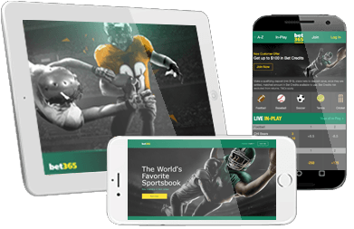 Amerikansk Fodbold markedsfører fra bet365 på forskellige mobile enheder.