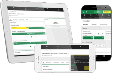 Basketballmarkederne fra Unibet på forskellige mobile enheder.