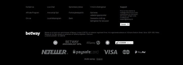 Indbetalingsmuligheder for Betway