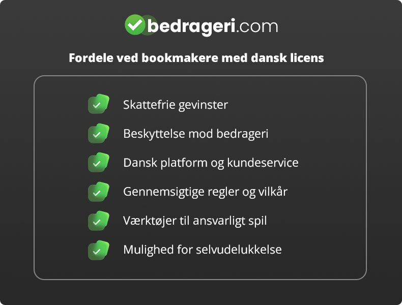 Liste over fordele ved at vælge en bookmaker med dansk licens