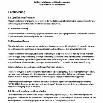 Uddrag af Spillemyndighedens certificeringsprogram
