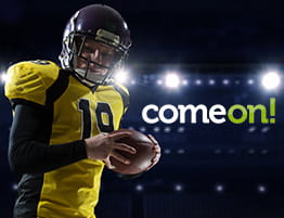 En Amerikansk Fodbold scene og ComeOn! logo.