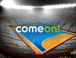En håndbold scene og ComeOn logo