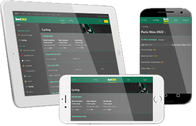 Cykelmarkederne fra bet365 på forskellige mobile enheder.