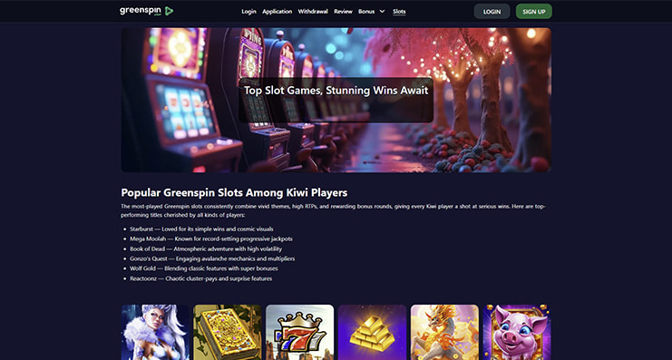 Forsiden på Greenspins casino.