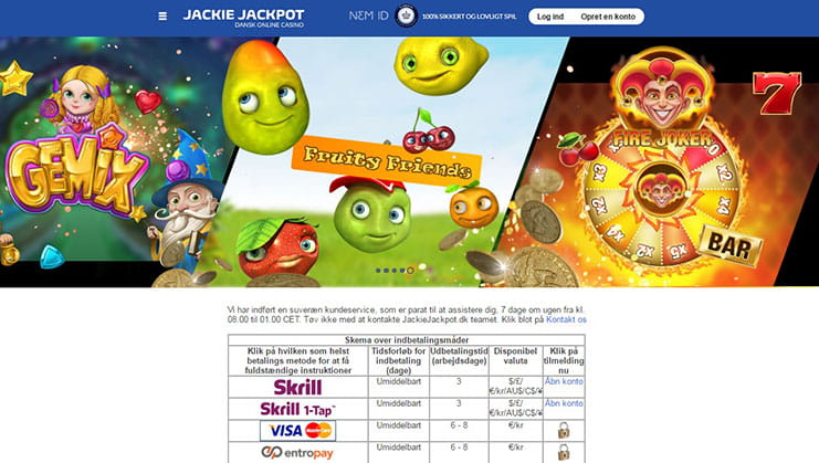 Jackie Jackpot betalingsmetoderne