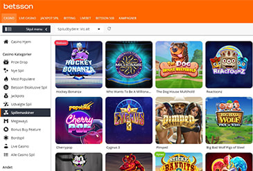 Forhåndsvisning spil udvalg Betsson