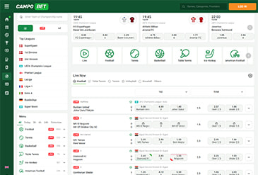 Layoutet på hjemmesiden for Campobet.