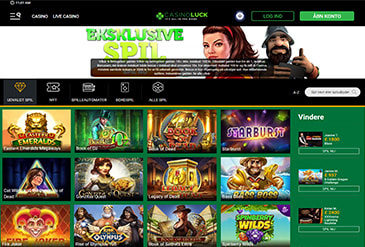 CasinoLuck forside med et udvalg af populære spil på platformen