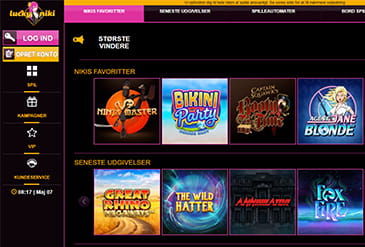 Billedet viser et udsnit af LuckyNiki’s spil