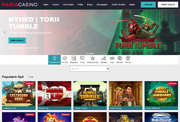 Forsiden hos Maria Casino med de tilgængelige kategorier