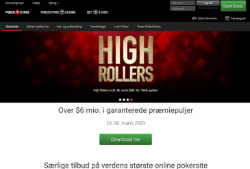 Billedet viser et udsnit af PokerStars hjemmesiden