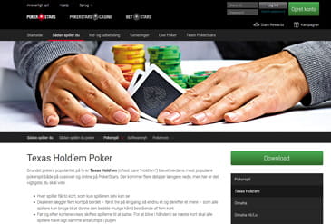 Billedet viser et udsnit af spillene på PokerStars siden