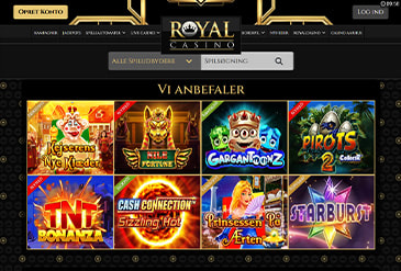 Royal Casino og dets forside med anbefalede spil