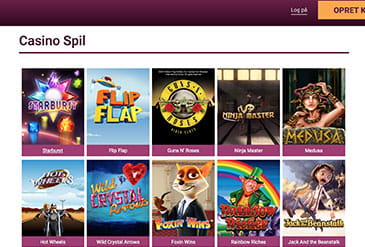 Et udsnit af de tilgængelige casinospil, der findes hos Simba Games