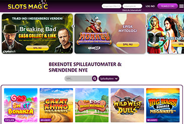 Kort indblik i forsiden hos SlotsMagic casino med spil