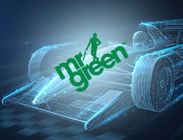 En Formel 1 scene og Mr Green logo