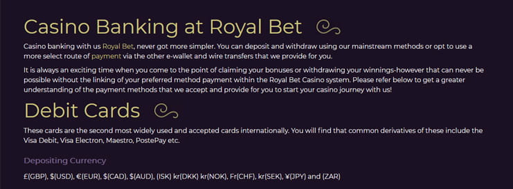 RoyalBets betalingsmetoder