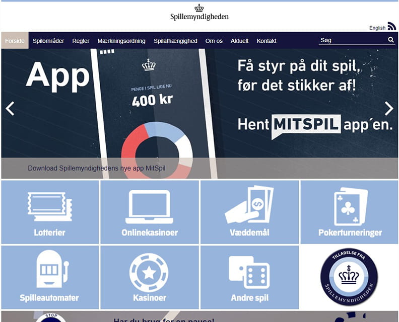 Hjemmesiden Danske Spillemyndigheten