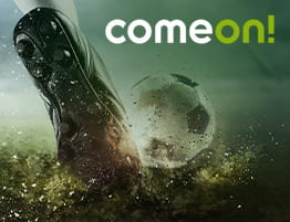 En fodboldscene og ComeOn! logo.