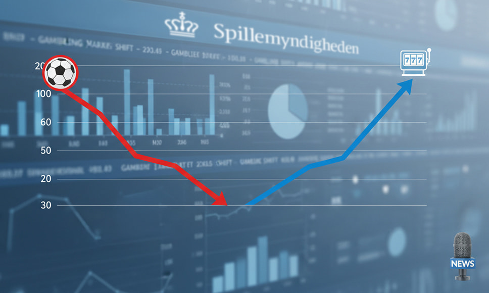 Graf der viser fald i væddemål og stigning i online casino i Danmark.
