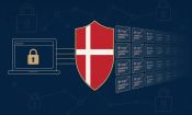Illustration af et dansk skjold, der blokerer adgangen til en række spilsider på nettet.