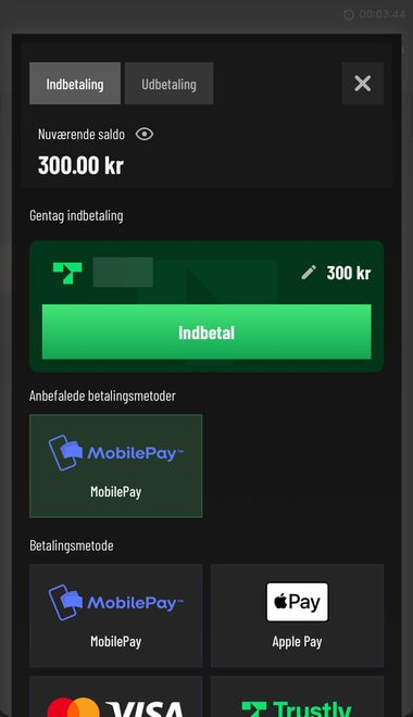 Saldoen er opdateret efter indbetaling med Trustly